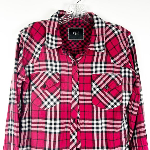 Rails Kendra Red and White Plaid Gauze Shirt Flannel Button Front Womens Size S - Picture 5 of 12
